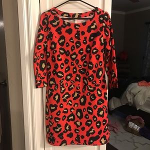 Uncle Frank coral leopard sheath dress, sz XS